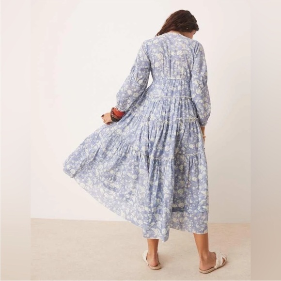 Free People Pappiet Cotton Midi Dress in Bluebell Combo L - Picture 7 of 9